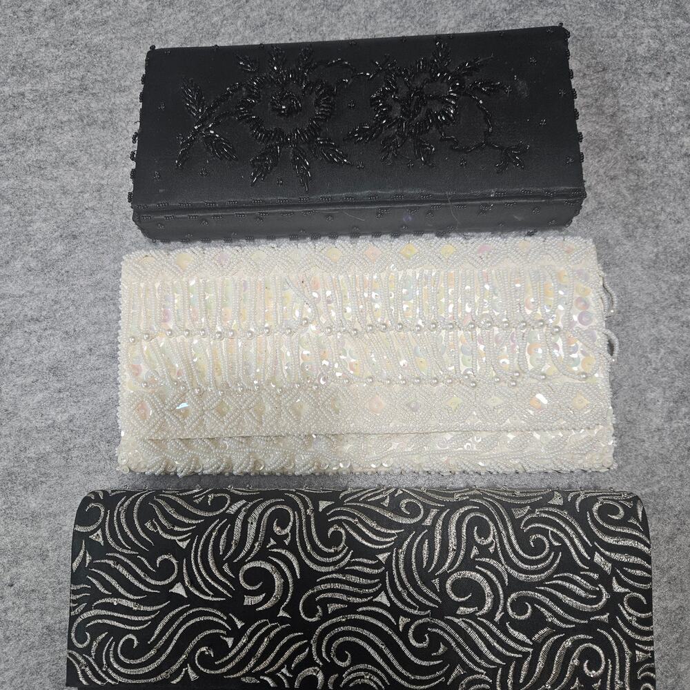 Vintage Evening Bag  Bundle (3) - Pearl, Beaded Floral & Silver Metallic Swirl